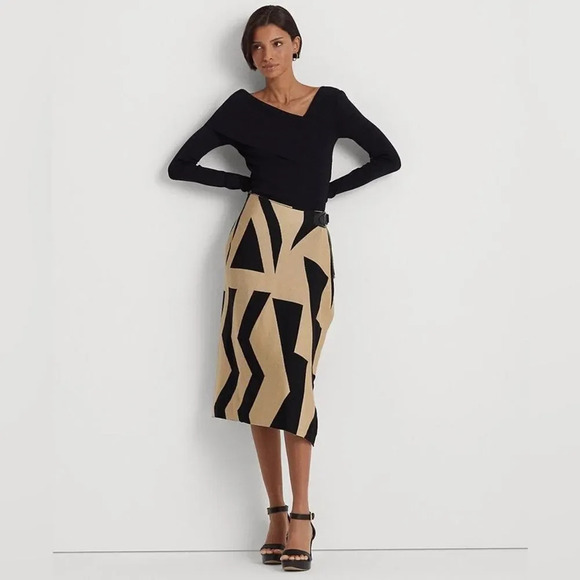 NWT LaurenRalph Lauren Geo-Print Cotton-Blend Pencil Skirt Size‎ Large
